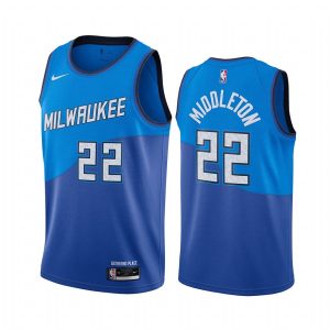 Maillot de basket-ball Milwaukee Bucks 2020-21 # 22 Khris Middleton City Edition Navy Swingman Jersey Argent 168788