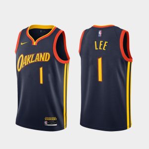 Maillot de basket-ball 2020-21 Warriors #1 Damion Lee City Swingman Navy Jersey 165393