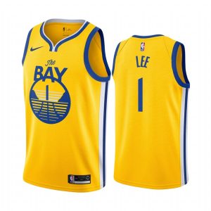 Maillot de basket-ball 2019-20 Warriors # 1 Damion Lee Statement Edition Gold Swingman Jersey 166658