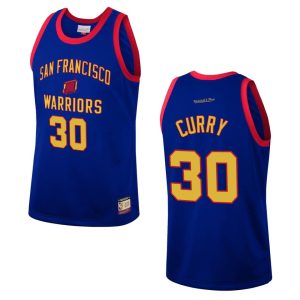 Mitchell & Ness Warriors # 30 Stephen Curry Team Heritage Fashion Royal Jersey Maillot de basket-ball 165280