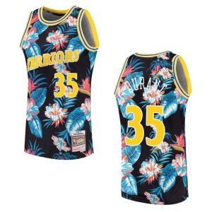 Maillot de basket-ball 1990-91 Warriors # 35 Kevin Durant Floral Fashion Noir Swingman Jersey 165248