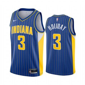 2020-21 Indiana Pacers #3 Aaron Holiday City Edition Maillot Swingman Bleu 165878