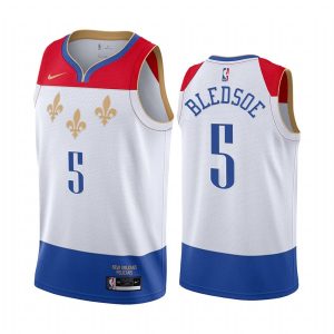 2020-21 Pélicans de la Nouvelle-Orléans # 5 Eric Bledsoe City Edition Maillot Swingman blanc Maillot de basket-ball Bleu 166950