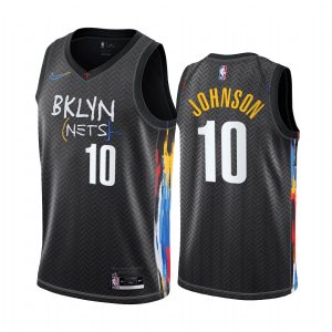 Maillot de basket-ball 2020-21 Brooklyn Nets # 10 Tyler Johnson City Edition Noir Swingman Jersey Noir 167192