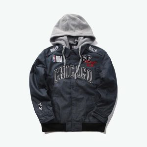 Veste à capuche 2020 Chicago Bulls Grey Jacket Homme gris 174654