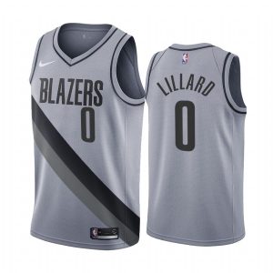 2020-21 Portland Trail Blazers # 0 Damian Lillard Earned Edition Gris Swingman Jersey Maillot de basket-ball Noir 171061