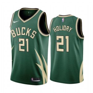 2020-21 Milwaukee Bucks # 21 Jrue Holiday Earned Edition Maillot Swingman vert Maillot de basket-ball 169789
