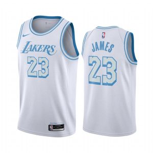 Maillot de basket-ball 2020-21 LA Lakers #23 LeBron James City Edition Blanc Swingman Jersey Rouge 169203