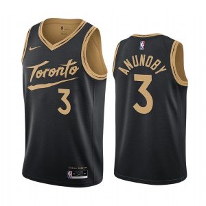 Maillot de basket-ball 2020-21 Toronto Raptors #3 OG Anunoby City Edition Noir Swingman Jersey Gris 169051