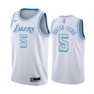 Maillot de basket-ball 2020-21 LA Lakers #5 Talen Horton-Tucker City Edition Blanc Swingman Jersey Rose 169083