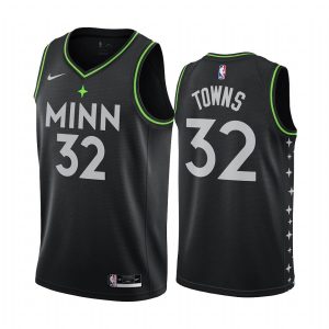 Maillot de basket-ball des Timberwolves du Minnesota 2020-21 # 32 Karl-Anthony Towns City Edition Maillot Swingman noir 171358