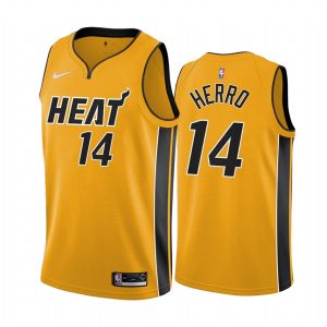 Maillot de basket-ball 2020-21 Miami Heat # 14 Tyler Herro édition gagnée maillot Swingman jaune 169935
