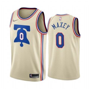 Maillot de basket-ball 2020-21 Philadelphia 76ers #0 Tyrese Maxey Earned Edition Crème Swingman Jersey 169879
