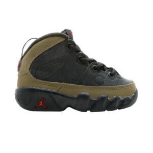 Air Jordan 9 Retro Olive Baskets pour bébé Noir/Olive clair-Vrai rouge 302354 031
