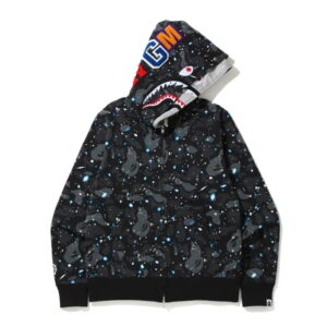 BAPE Space Camo Shark Sweat à capuche double zippé Noir Multi Noir 273742