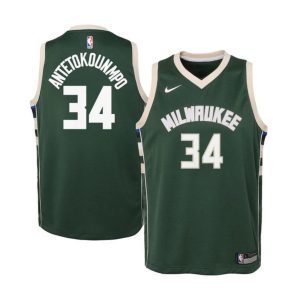 Maillot de basket-ball Nike Giannis Antetokounmpo Milwaukee Bucks 2021 Icon Edition Maillot NBA Swingman pour jeunes Bleu 278812