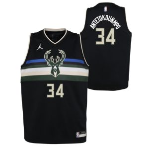 Maillot de basket-ball Nike Giannis Antetokounmpo Milwaukee Bucks 2021 Statement Edition Maillot NBA pour garçons Bleu 278067
