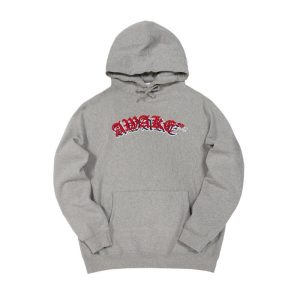 Sweat à capuche universitaire double brodé Awake gris chiné jaune 293314
