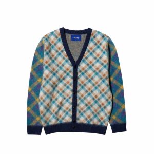 Awake Mohair Cardigan Double Plaid Blanc 287469