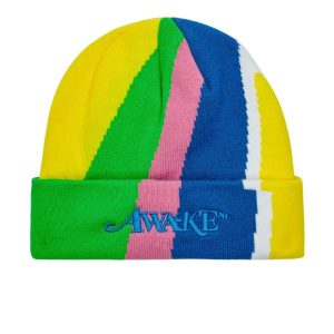 Bonnet à logo classique en tricot intarsia multi-rayures Awake Multi Stripe Vert Vert 293283