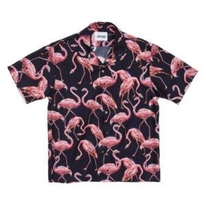 Chemise de camp à imprimé flamant rose en soie Awake Noir 343280