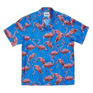 Chemise de camp en soie à imprimé flamant rose Awake Bleu Noir 333287