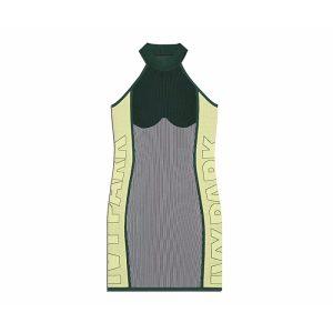 Robe adidas Ivy Park Knit Logo (grande taille) Vert foncé/Noir/Teinte verte/Teinte jaune Blanc 340637
