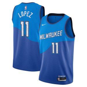 Maillot de basket-ball Milwaukee Bucks 2021-22 # 11 Brook Lopez City Edition Maillot Swingman Bleu 331271