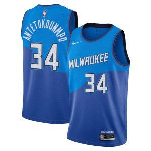 Maillot de basket-ball Milwaukee Bucks 2021-22 # 34 Giannis Antetokounmpo City Edition Maillot Swingman Bleu 331301