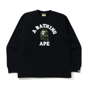 T-Shirt BAPE 1st Camo College L/S Tee Vert/Noir Vert/Noir 349521