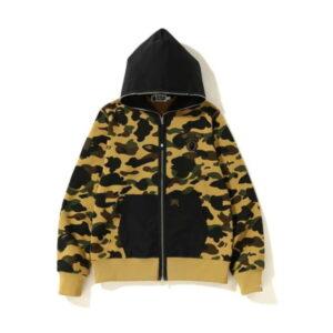 Sweat à capuche zippé BAPE 1st Camo (SS19) jaune rose 358822