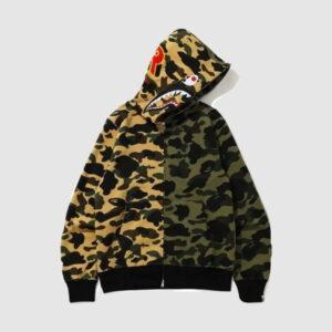 BAPE 1st Camo Half Shark Sweat à capuche zippé Vert/Jaune Vert/Jaune 361468