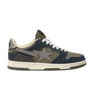 Baskets BAPE Sk8 Sta Army Vert Bleu Foncé Jaune 1H80191019