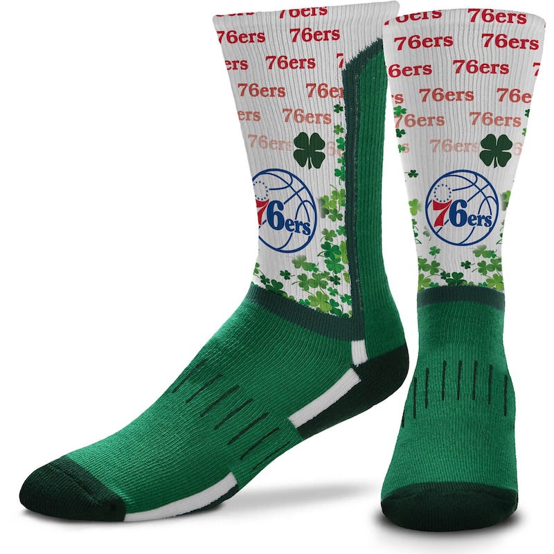 Chaussettes de sport pour pieds nus Philadelphia 76ers Four Leaf St. Patrick's Day V-Curve Crew Chaussettes Noir 4431282