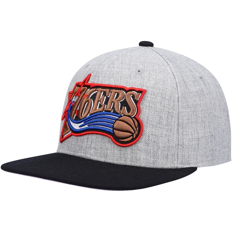 Casquette Snapback Underpop chinée des Philadelphia 76ers Mitchell & Ness gris chiné/noir pour hommes 4490448