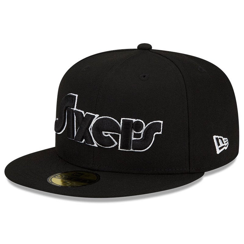 Casquette ajustée officielle 59FIFTY New Era pour hommes, noir/blanc, Philadelphia 76ers 2021/22 City Edition 4373313