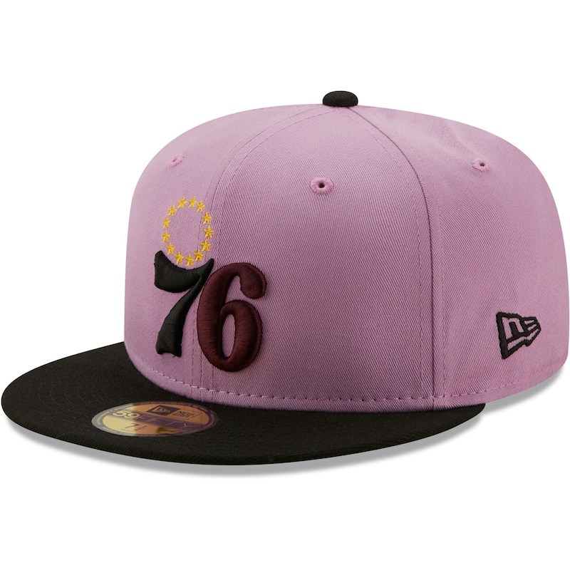 Casquette ajustée 59FIFTY New Era pour hommes, lavande/noir, Philadelphia 76ers Color Pack 4293036