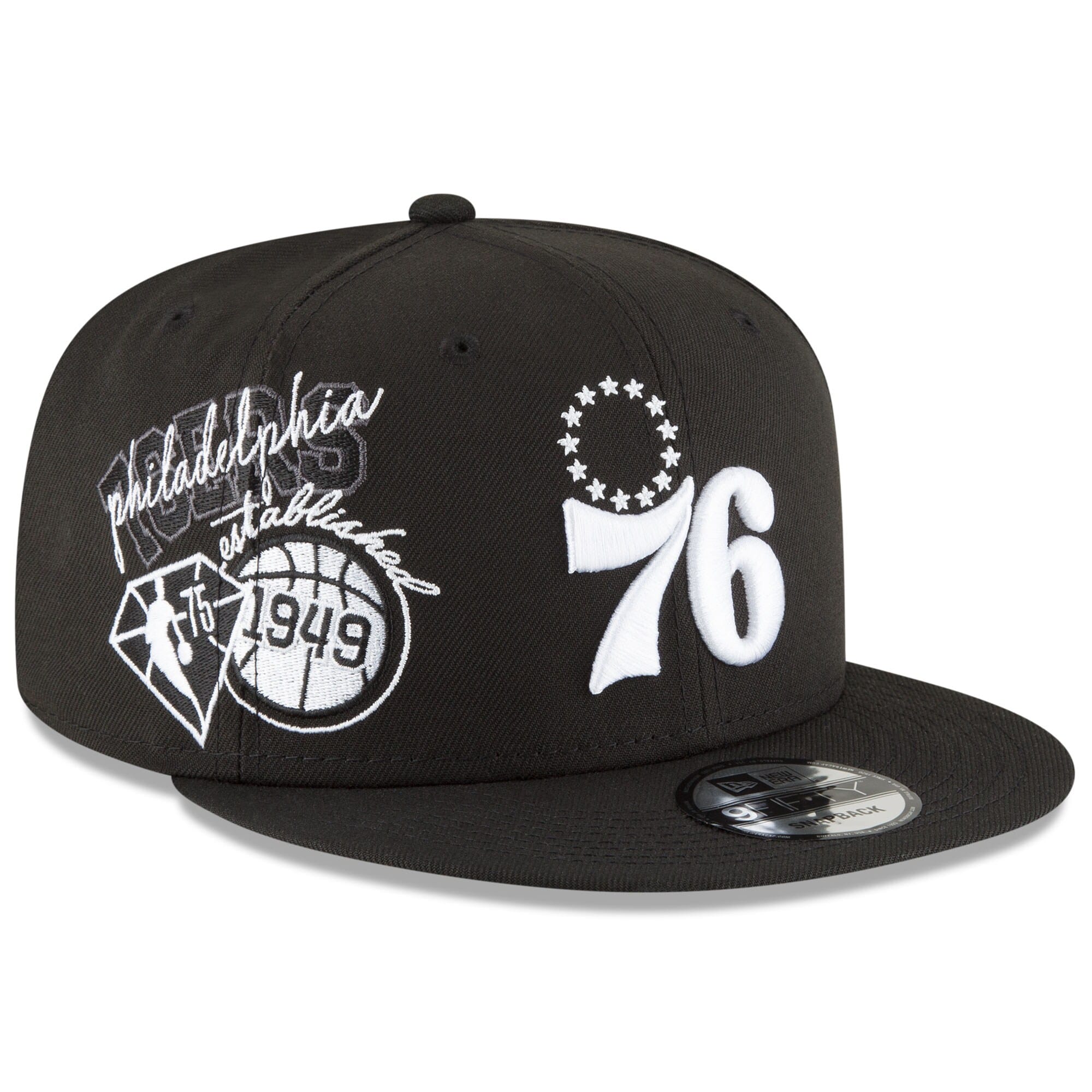 New Era Noir/Blanc Philadelphia 76ers Back Half 9FIFTY Snapback Casquette réglable 4421280