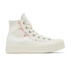 Wmns Converse Chuck Taylor All Star Lift Platform Baskets florales brodées – Vert aigrette A01586C