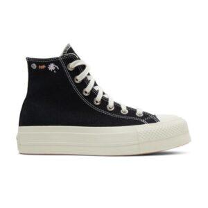 Wmns Converse Chuck Taylor All Star Lift Platform High Baskets florales brodées – Noir A01592C