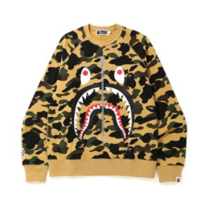 BAPE 1st Camo Imprimé Zip Shark Crewneck Sweatshirt Jaune Jaune 429010