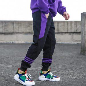 Pantalon de survêtement DPOY Pantalon à rayures noir-violet 422298