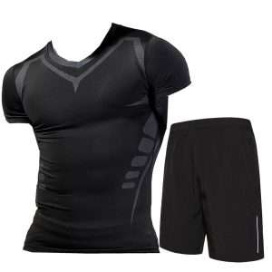 Combinaison de compression Daiong Tech T-Shirt et short, ensemble noir 438623