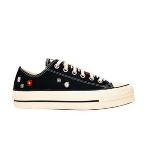 Wmns Converse Chuck Taylor All Star Lift Low Daisy Broderie Baskets - Noir Noir 567994C