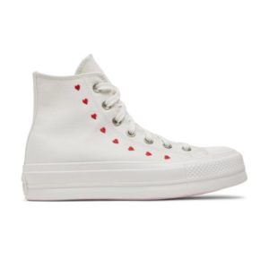 Wmns Converse Chuck Taylor All Star Lift Platform High Baskets brodées cœurs – Blanc A01599C