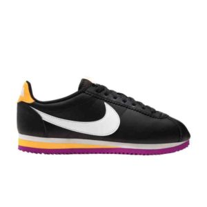 Baskets Wmns Nike Classic Cortez Cuir Noir Laser Orange Violet 807471 022