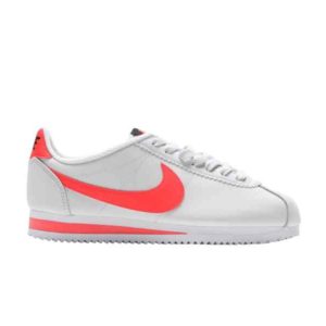 Baskets Wmns Nike Classic Cortez Cuir Platinum Tint Bright Crimson 807471 018