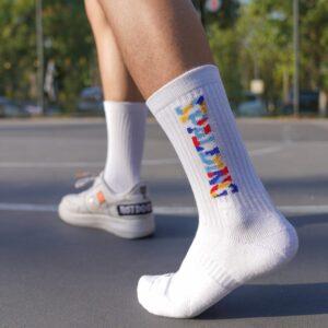 Chaussettes de sport Ehot Spalding Text White Crew Socks 481808