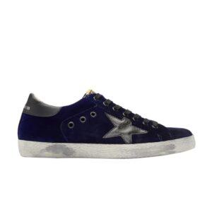 Golden Goose Baskets basses Superstar en détresse velours bleu G33MS590 L25