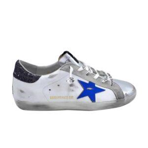 Baskets Golden Goose Superstar Blanc Bleu Croc F37WS590 Z53